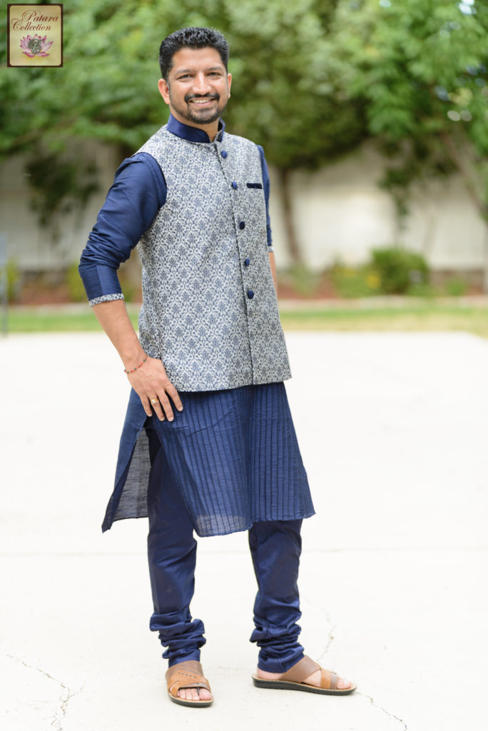 man wearing kurta vest with leggings Indian Clothing
